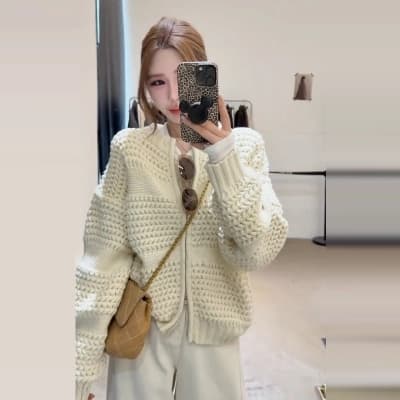 레트로 무거운 작업 파인애플 바늘 두꺼운 니트 스웨터 코트 두꺼운 보온 지퍼 오픈 가디건 여성 동대문 가을 새로운 상세 이미지 1