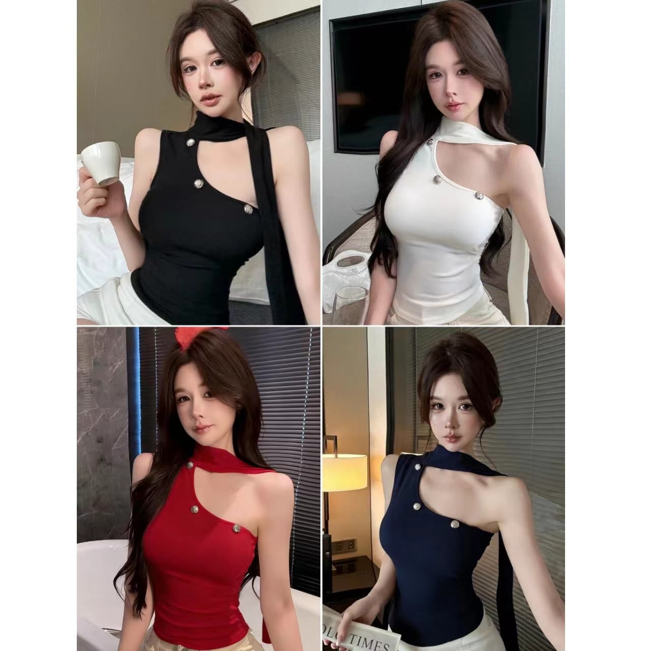 이른 가을 새로운 핫걸 디자인 작은 대중 행침 목 니트 오프숄더 조끼 몸매 가꾸기 고정 벨트 가슴 패드 슬림해 보이는 상세 이미지 10