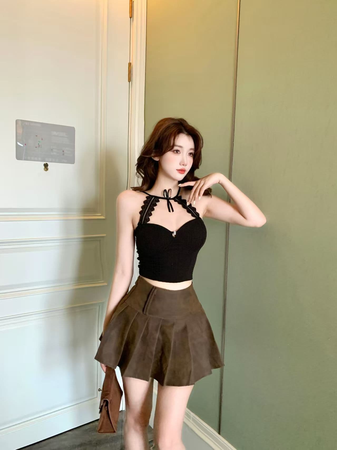 여름 새로운 순수한 욕망 바람 레이스 행침 목 레이스업 캐미솔 슬림해 보이는 몸매 가꾸기 여성 고정 벨트 가슴 패드 상세 이미지 24