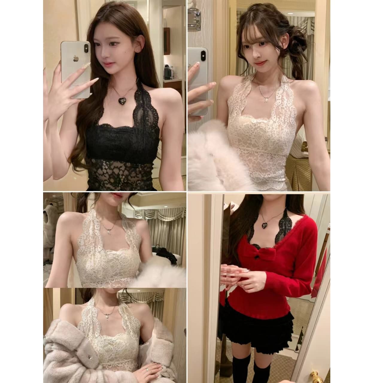 여름 주름 가슴 종류 행침 목 레이스업 레이스 조끼 섹시함 백리스 몸매 가꾸기 다용도 슬림해 보이는 슬립 여성