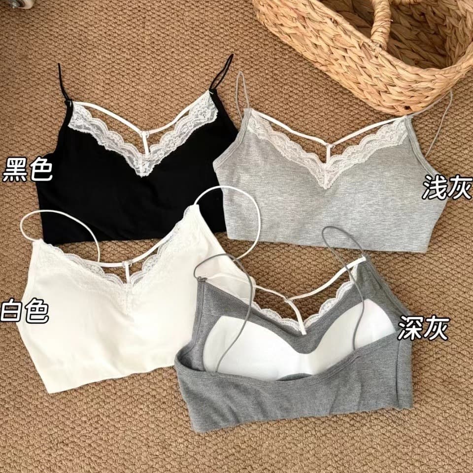 봄 여름 레이스 V넥 아름다움 뒤로 속옷 여성 하나 고정 컵 순수한 욕망 포장 가슴 외출용 속옷 조끼 백리스 이미지 5
