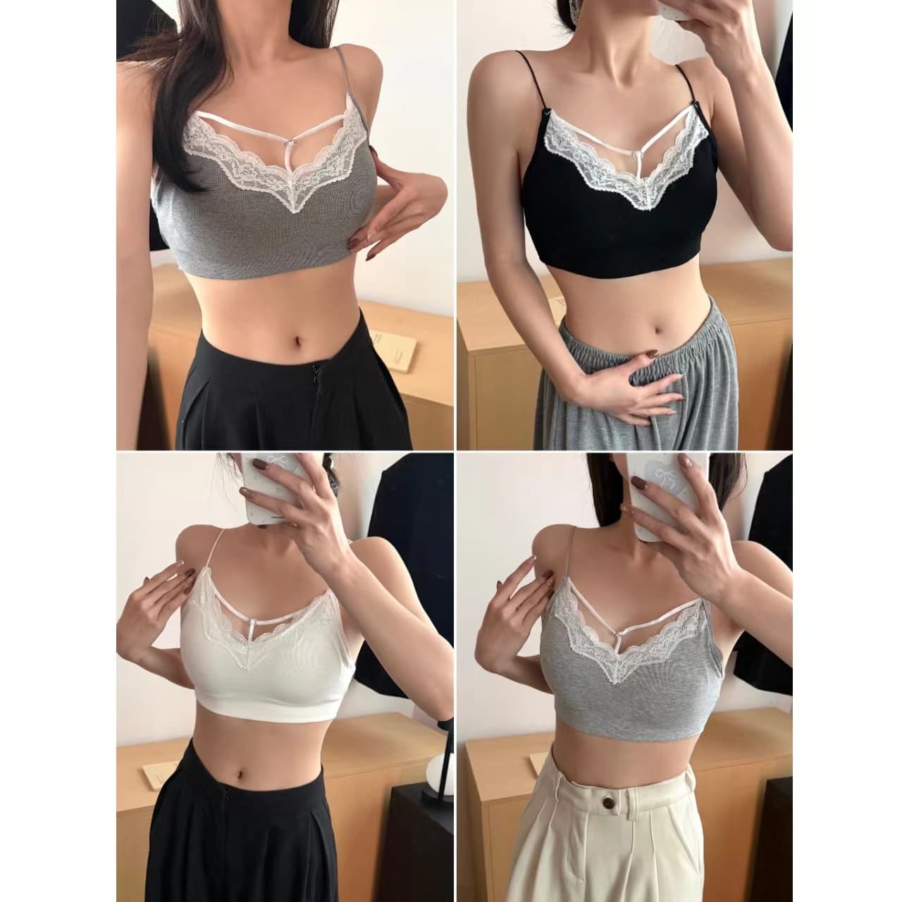 봄 여름 레이스 V넥 아름다움 뒤로 속옷 여성 하나 고정 컵 순수한 욕망 포장 가슴 외출용 속옷 조끼 백리스 상세 이미지 1
