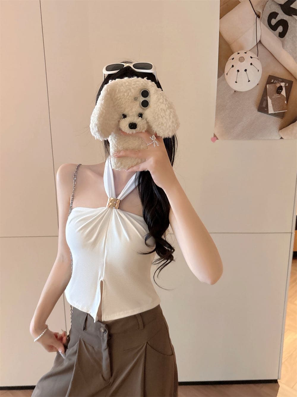 여름 새로운 순수한 욕망 바람 행침 목 주름 아름다움 뒤로 디자인 몸매 가꾸기 슬림해 보이는 여성 고정 벨트 가슴 패드 의류 상세 이미지 7