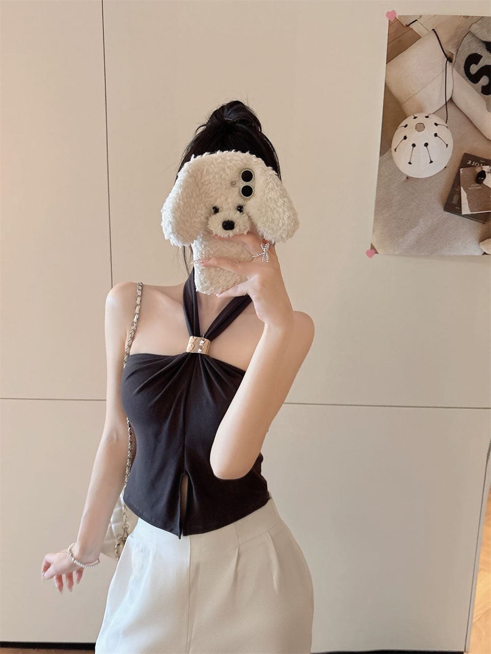 여름 새로운 순수한 욕망 바람 행침 목 주름 아름다움 뒤로 디자인 몸매 가꾸기 슬림해 보이는 여성 고정 벨트 가슴 패드 의류 상세 이미지 30