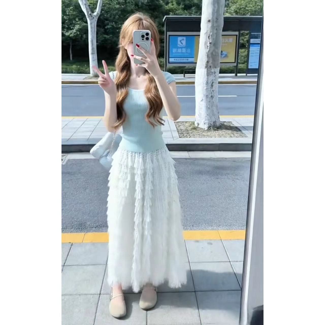 한 부서 그레이트 통해보기 가져 가라. 전체 집합 2026 새로운 파란색 맨위 여성 여름 레이스 케이크 드레스 상세 이미지 3