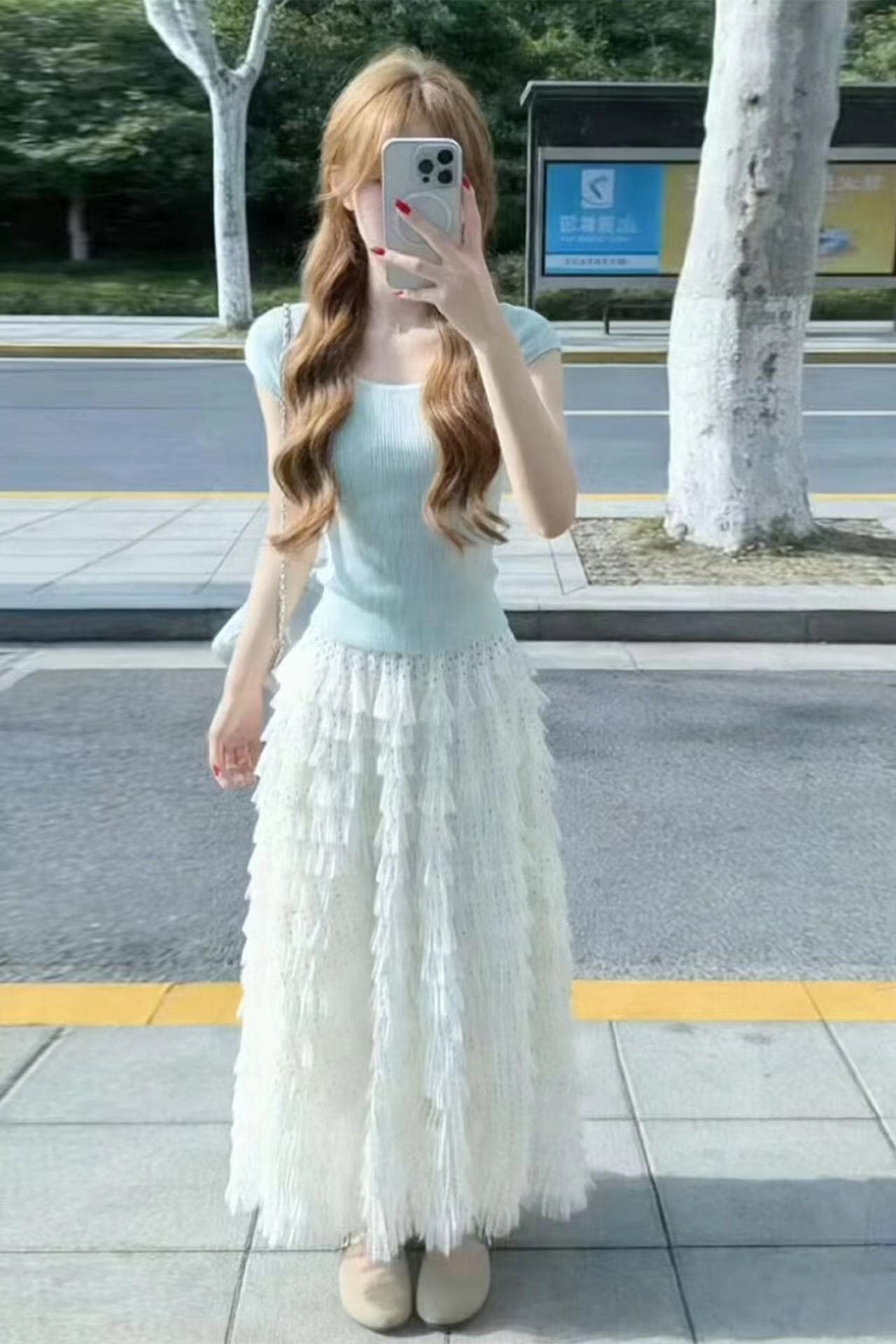 한 부서 그레이트 통해보기 가져 가라. 전체 집합 2026 새로운 파란색 맨위 여성 여름 레이스 케이크 드레스 상세 이미지 7