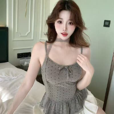 달콤한 매운맛 섹시함 나비 매듭 스트랩 작은 셔츠 여성 가을 겨울 인사이드 가져 가라. 외출용 도트 무늬 캐미솔 맨위 상세 이미지 1