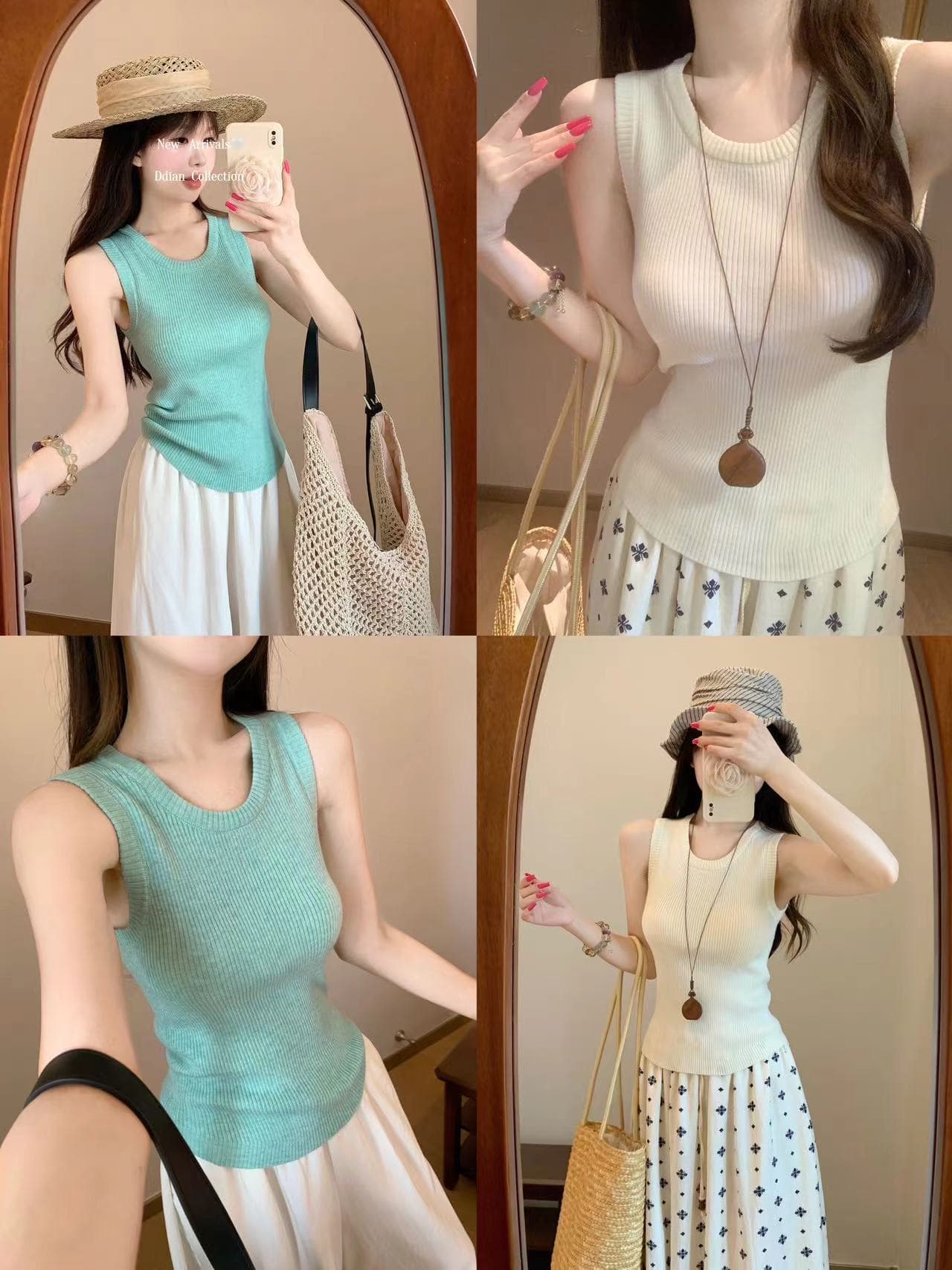 miu 부서 박하 녹색 니트 캐미솔 여름 몸매 가꾸기 bm 바람 인사이드 가져 가라. 외출용 얼음 실크 민소매 맨위 이미지 3