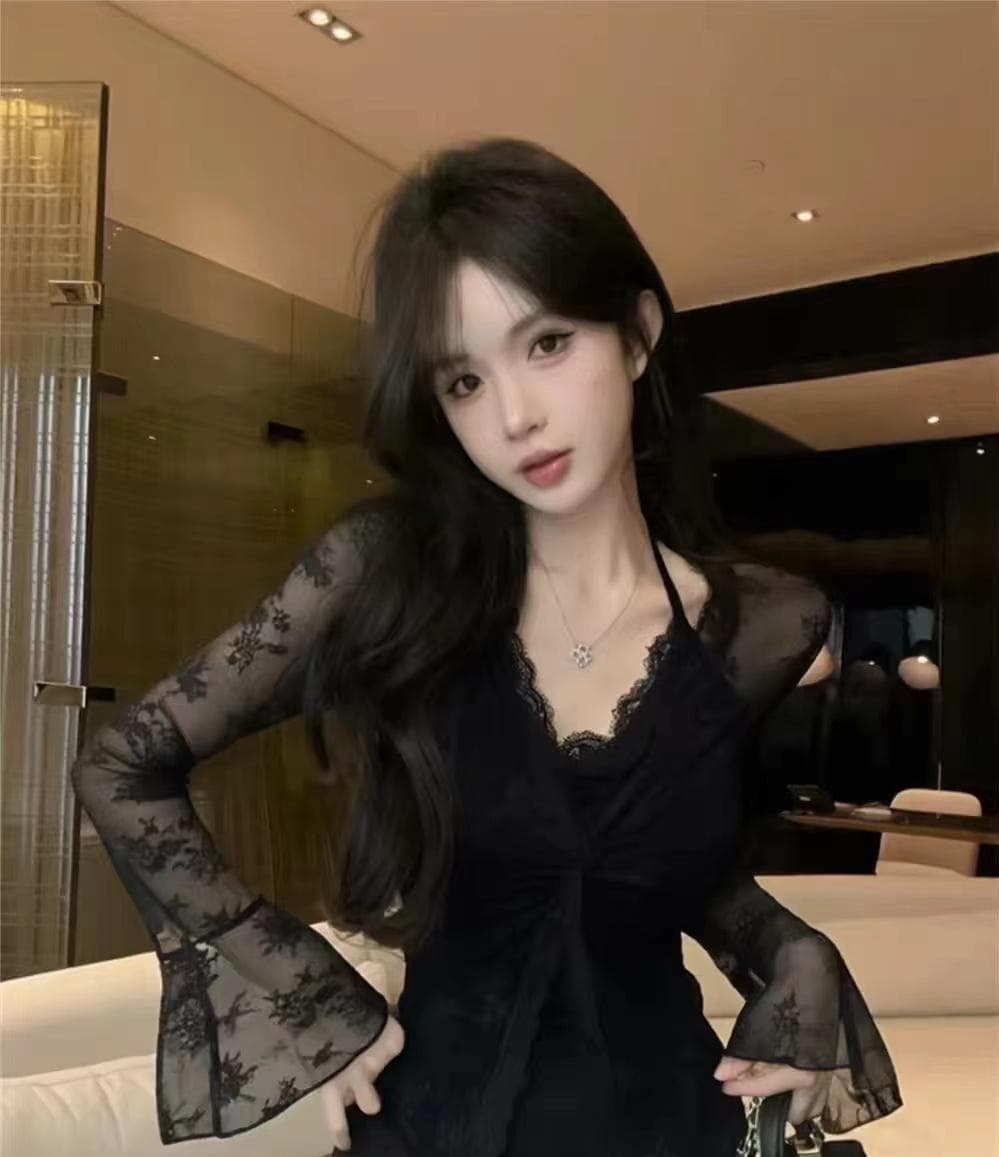 순수한 욕망 비틀림 패치워크 레이스 V넥 니트 오픈 가디건 여름 몸매 가꾸기 슬림해 보이는 패션 다용도 페이크 레이어드 상세 이미지 13