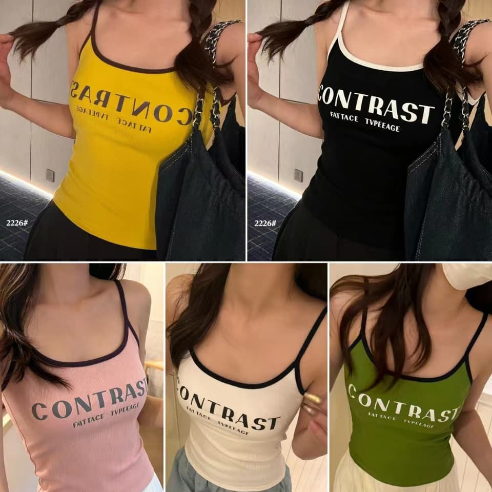 여름 새로운 단색 알파벳 프린트 몸매 가꾸기 슬림해 보이는 다용도 캐미솔 벨트 라텍스 패드 상세 이미지 1