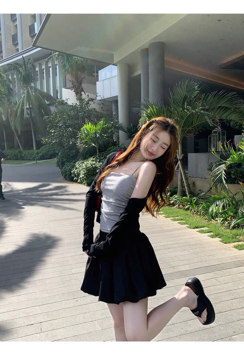 순수한 욕망 도트 무늬 핫걸 조끼 슬립 여성 백리스 외출용 인사이드 가져 가라. 벨트 가슴 패드 쇼트 스타일 맨위 이미지 2