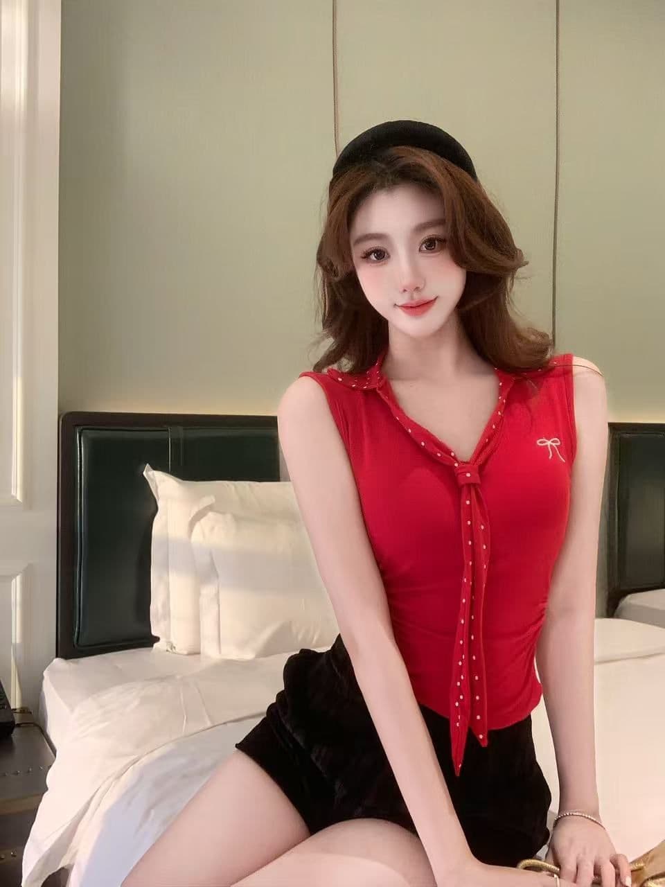 프랑스식 V넥 도트 무늬 넥타이 캐미솔 여름 2026 아메리칸 폴로 칼라 나비 매듭 자수 벨트 가슴 패드 의류 상세 이미지 17