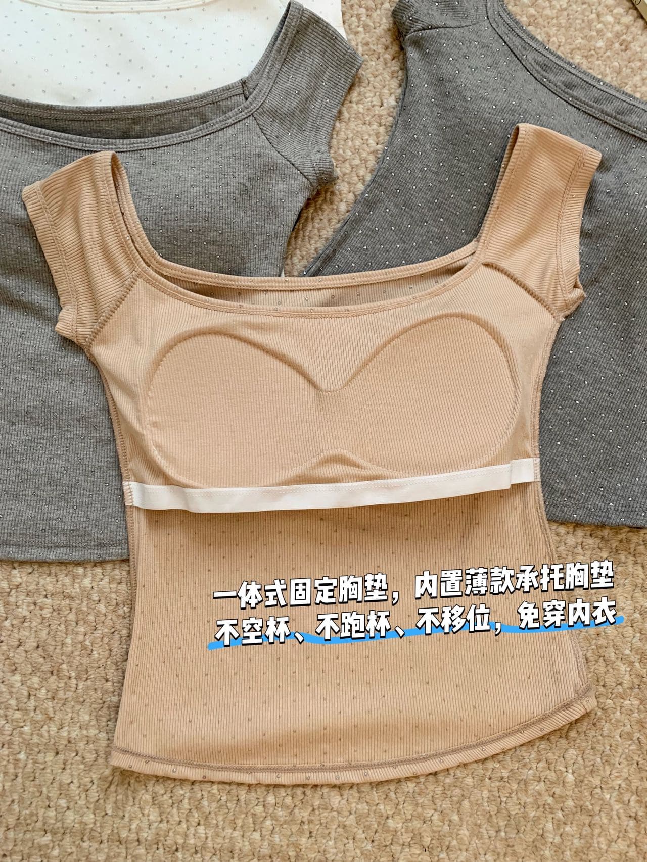 아메리칸 핫걸 검정색 도트 무늬 오프숄더 반팔 티셔츠 여성 여름 오프숄더 작은 대중 쇼트 스타일 순수한 욕망 타이트 맨위 상세 이미지 7