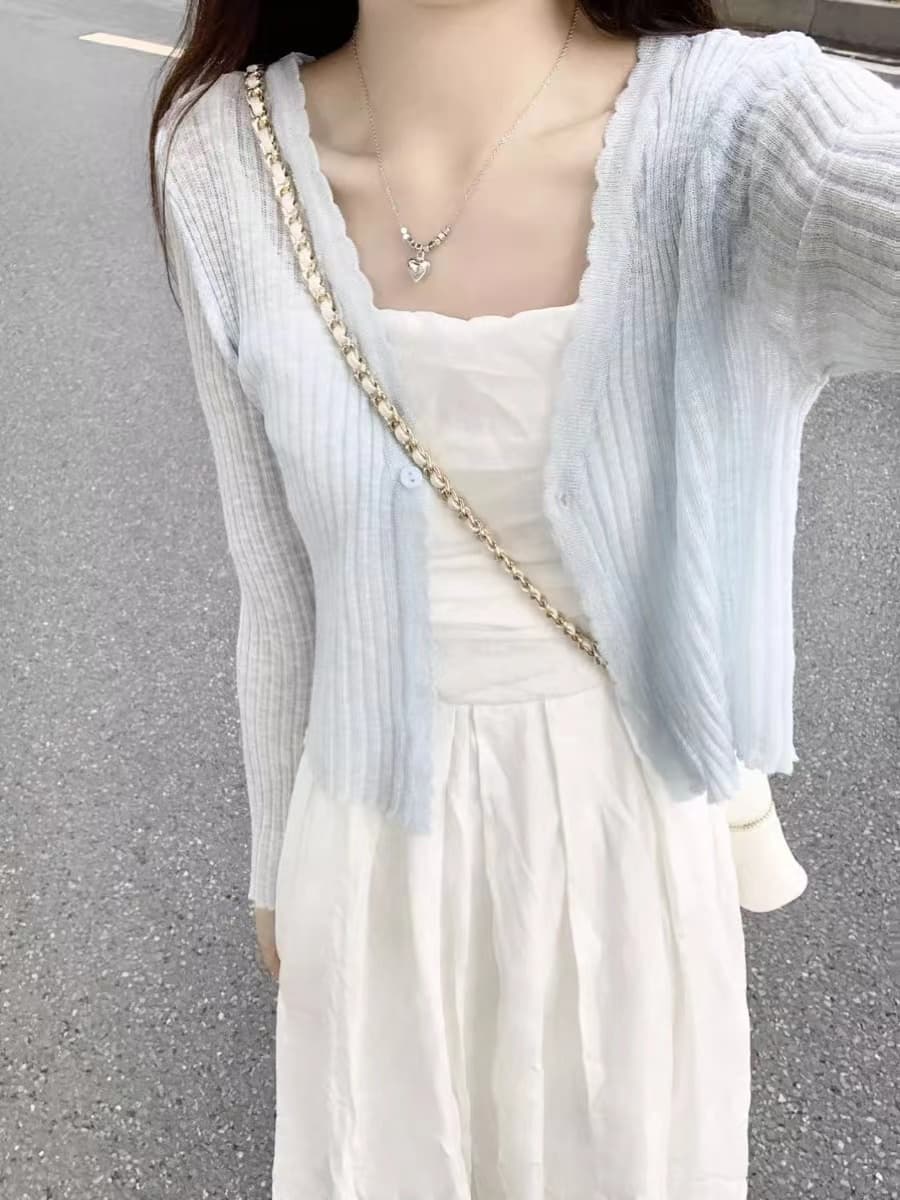 작은 샤넬 스타일 니트 오픈 가디건 얇은 스타일 여성 봄 가을 얼음 실크 루즈핏 외부 가져 가라. 자외선 차단 재킷 여름 쇼트 스타일 맨위 긴팔
