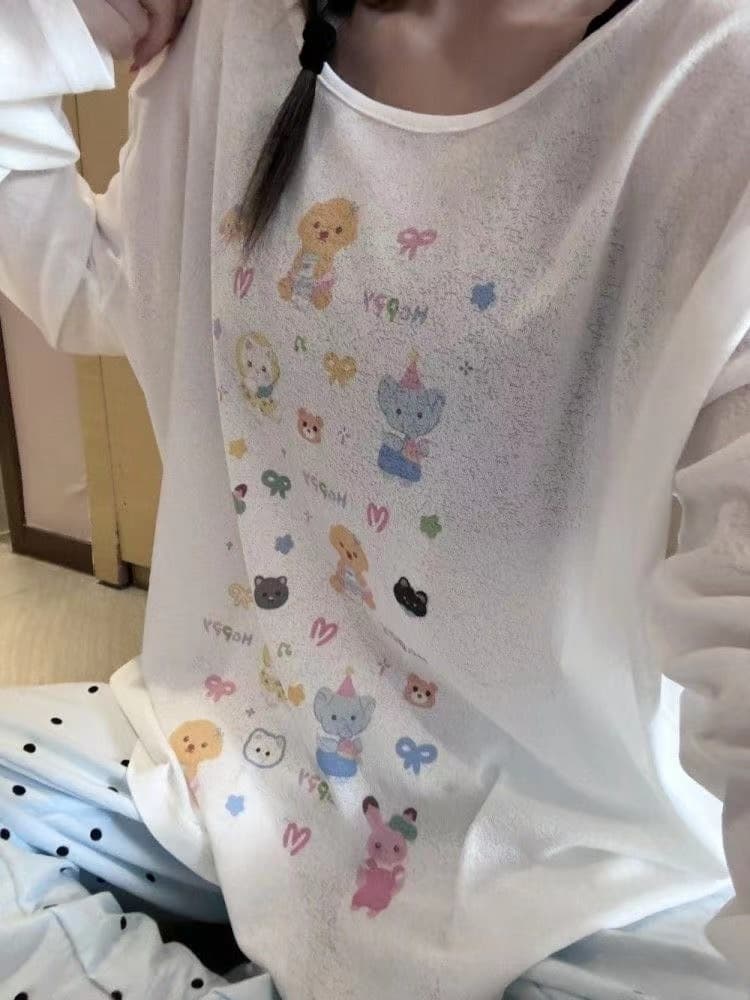한 부서 일본식 만화 프린트 긴팔 새로운 티셔츠 여름 느긋한 자외선 차단 루즈핏 캐주얼 얇은 스타일 블라우스 맨위 상세 이미지 10