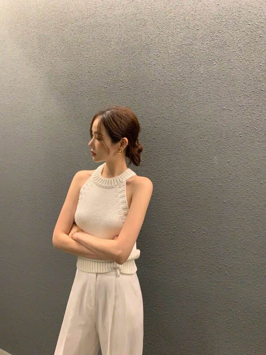 프랑스식 섹시함 행침 목 오프숄더 니트 조끼 여성 2026 여름 화이트 몸매 가꾸기 슬림해 보이는 인사이드 가져 가라. 민소매 맨위 상세 이미지 12