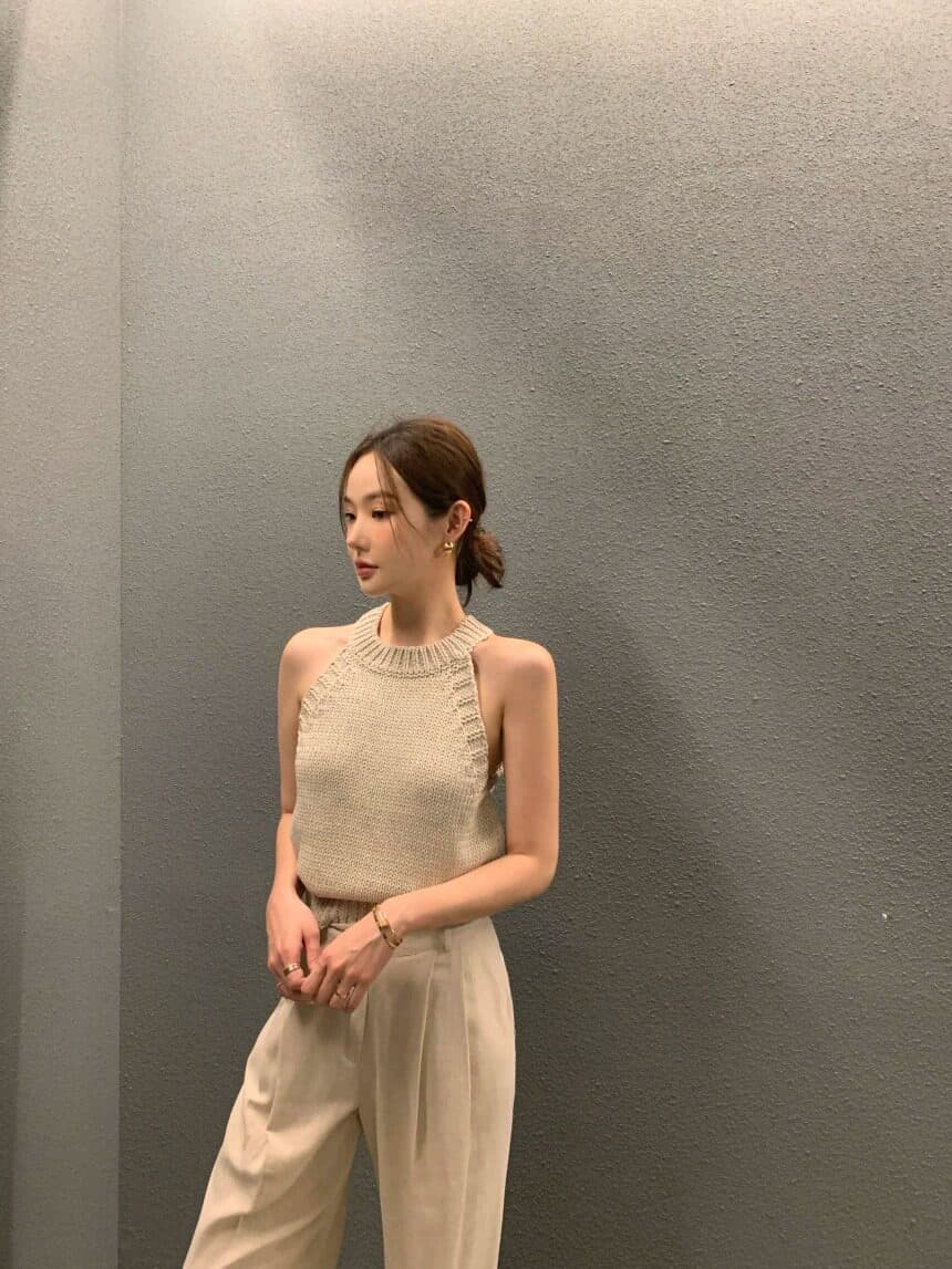 프랑스식 섹시함 행침 목 오프숄더 니트 조끼 여성 2026 여름 화이트 몸매 가꾸기 슬림해 보이는 인사이드 가져 가라. 민소매 맨위 상세 이미지 16
