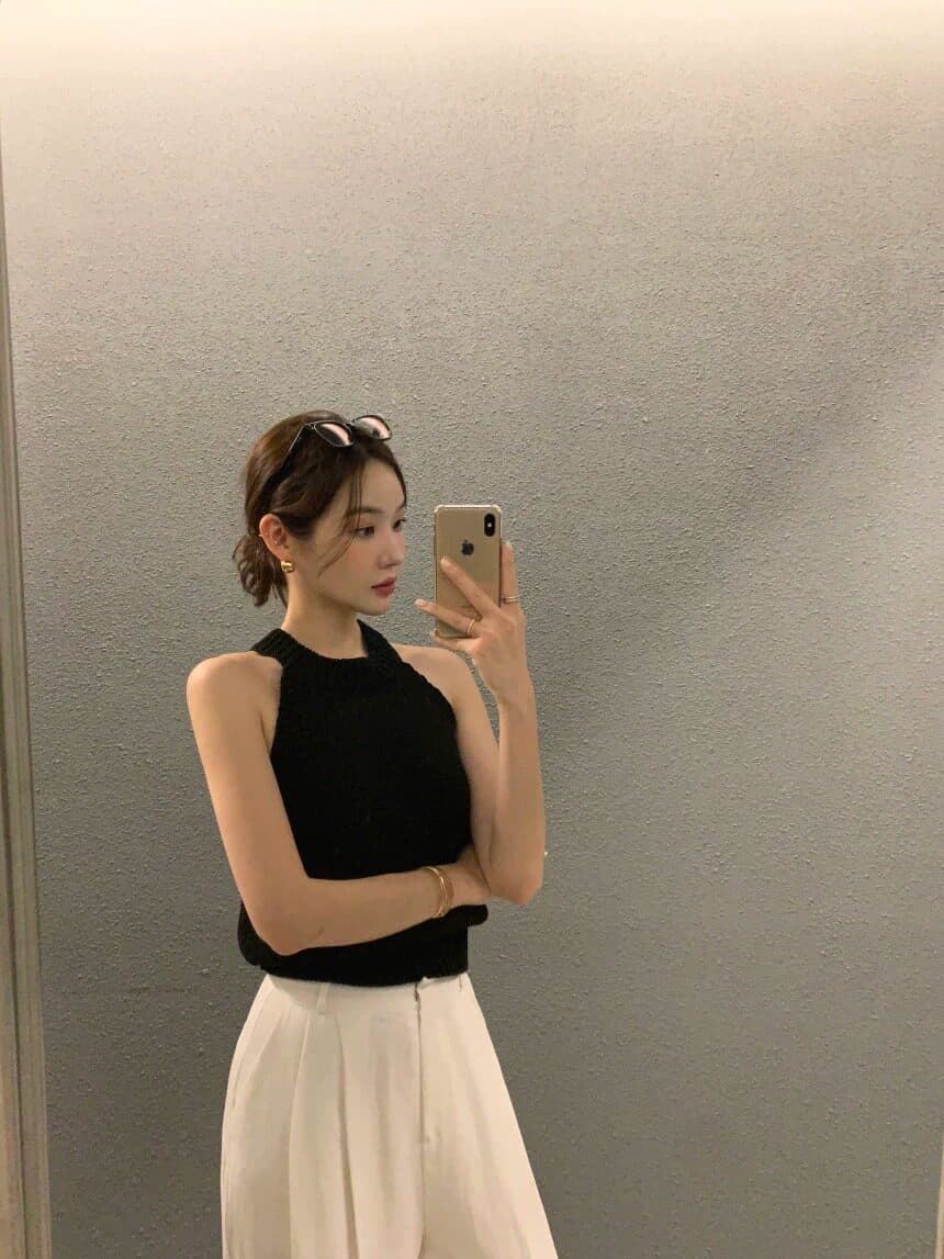 프랑스식 섹시함 행침 목 오프숄더 니트 조끼 여성 2026 여름 화이트 몸매 가꾸기 슬림해 보이는 인사이드 가져 가라. 민소매 맨위 상세 이미지 21