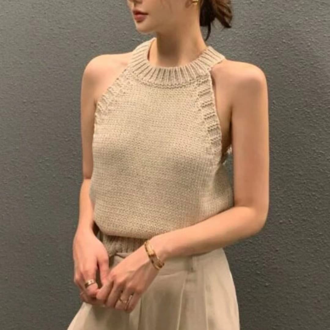 프랑스식 섹시함 행침 목 오프숄더 니트 조끼 여성 2026 여름 화이트 몸매 가꾸기 슬림해 보이는 인사이드 가져 가라. 민소매 맨위 상세 이미지 26