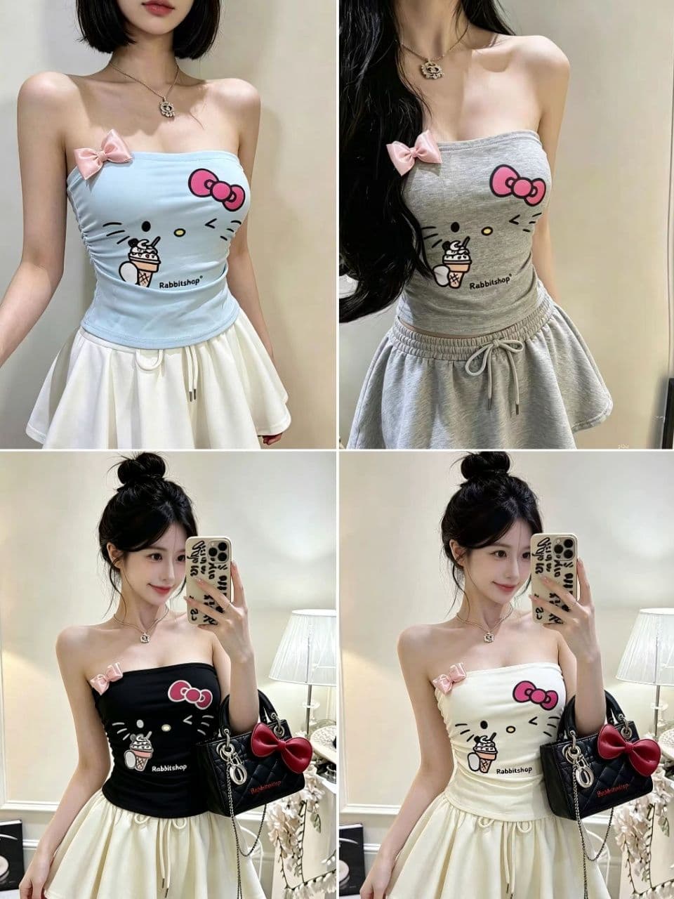 달콤함 수채화 프린트 맨위 여성 여름 달콤한 매운맛 귀여운 소녀 센스 나만의 것을 가져와 라. 가슴 패드 튜브탑 조끼 상세 이미지 1