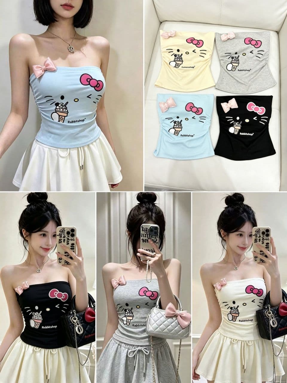 달콤함 수채화 프린트 맨위 여성 여름 달콤한 매운맛 귀여운 소녀 센스 나만의 것을 가져와 라. 가슴 패드 튜브탑 조끼 상세 이미지 3