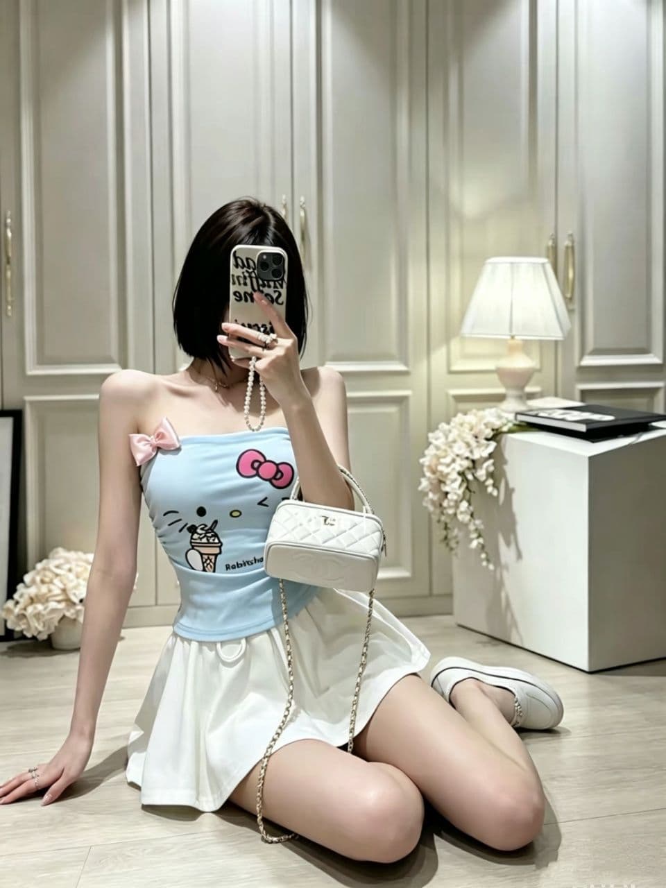 달콤함 수채화 프린트 맨위 여성 여름 달콤한 매운맛 귀여운 소녀 센스 나만의 것을 가져와 라. 가슴 패드 튜브탑 조끼 상세 이미지 7