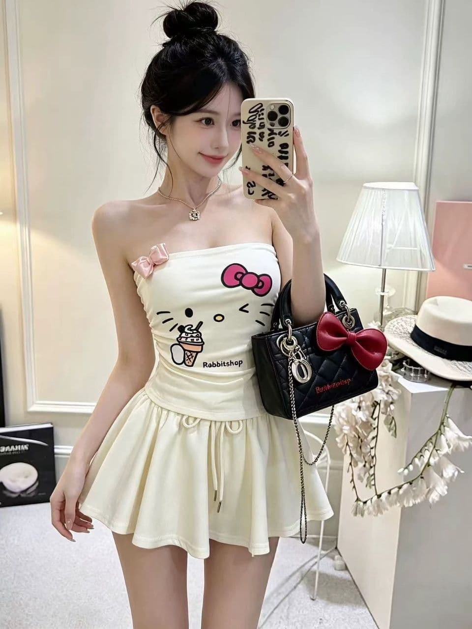 달콤함 수채화 프린트 맨위 여성 여름 달콤한 매운맛 귀여운 소녀 센스 나만의 것을 가져와 라. 가슴 패드 튜브탑 조끼 상세 이미지 10