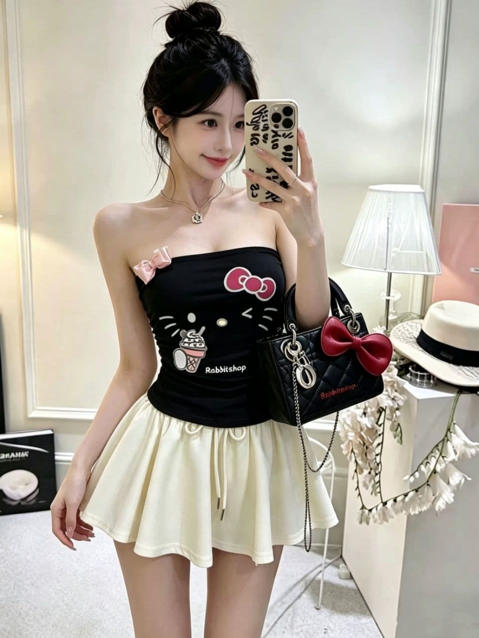 달콤함 수채화 프린트 맨위 여성 여름 달콤한 매운맛 귀여운 소녀 센스 나만의 것을 가져와 라. 가슴 패드 튜브탑 조끼 상세 이미지 17