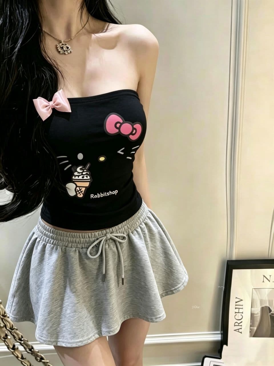 달콤함 수채화 프린트 맨위 여성 여름 달콤한 매운맛 귀여운 소녀 센스 나만의 것을 가져와 라. 가슴 패드 튜브탑 조끼 상세 이미지 18