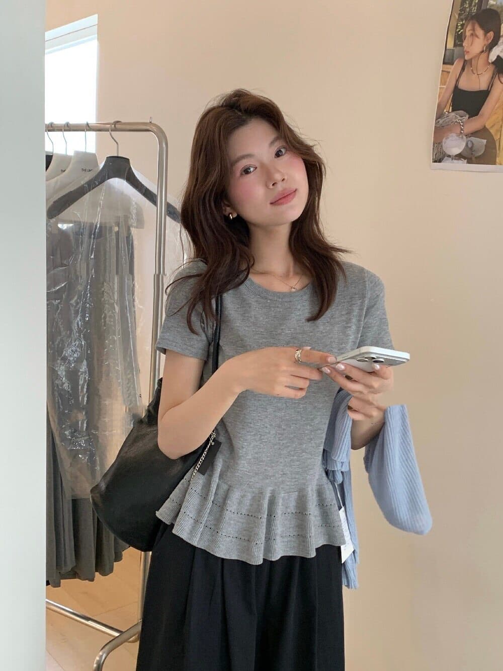 the limon 레몬 녹차 2026 한 부서 주름 레이스 디자인 센스 외국 가스 반팔 티셔츠 니트 맨위 여성 상세 이미지 3