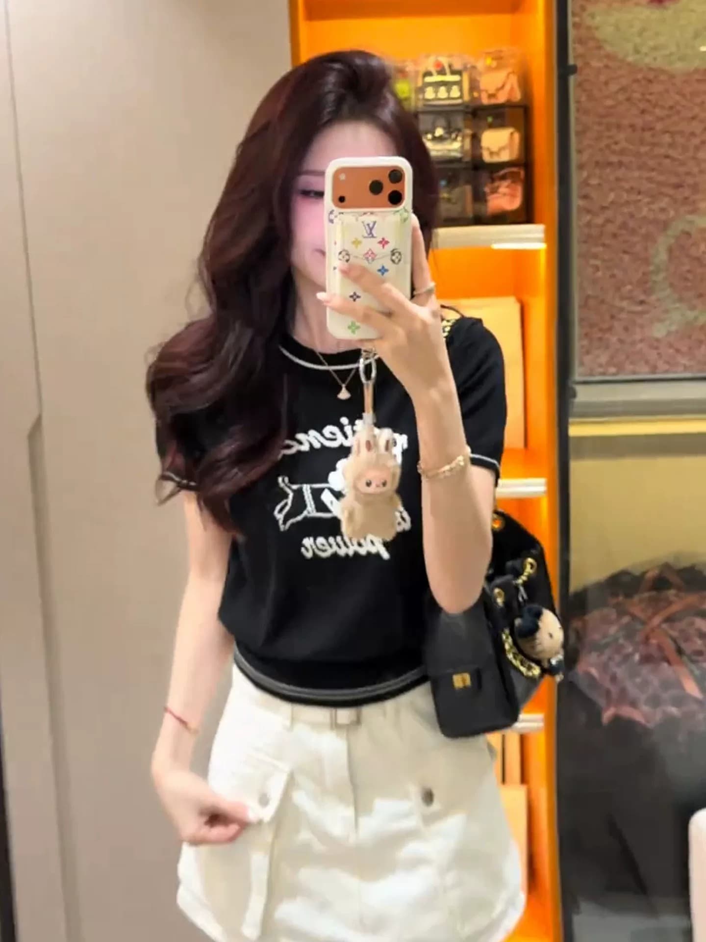 한 부서 살구 색상 강아지 자카드 니트 반팔 티셔츠 여성 여름 얇은 스타일 작은 키 몸매 가꾸기 슬림해 보이는 쇼트 스타일 맨위 상세 이미지 10