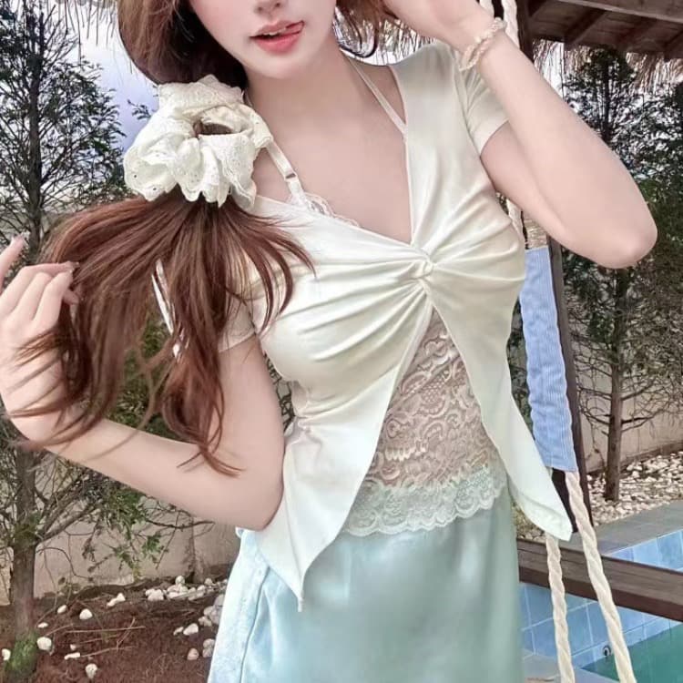 레이스 조각 행침 목 핫걸 캐미솔 여름 인사이드 가져 가라. 아름다움 뒤로 브래지어 하나 벨트 가슴 패드 의류 상세 이미지 2