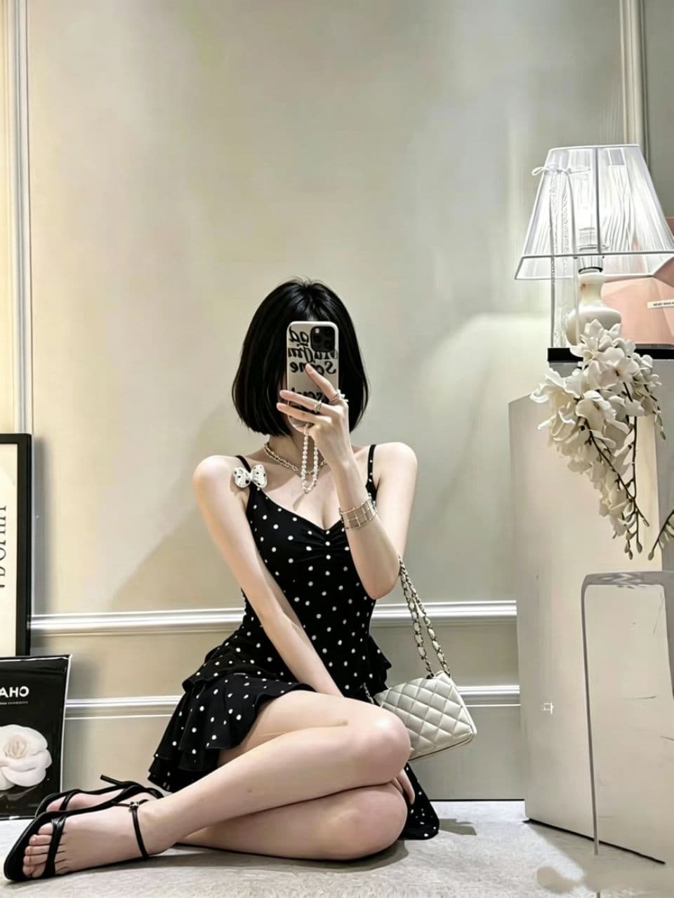 순수한 욕망 바람 핫걸 섹시함 불규칙 도트 무늬 슬립 맨위 프릴 조끼 작은 셔츠 여성 벨트 가슴 패드 상세 이미지 7