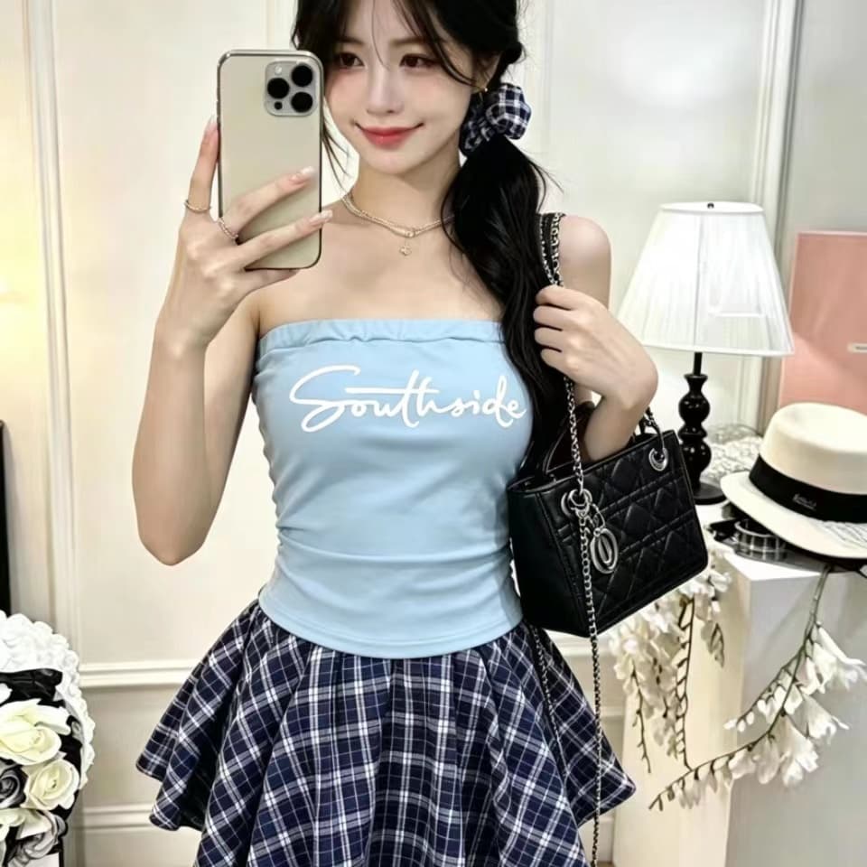 여름 새로운 핫걸 바람 알파벳 프린트 패치워크 튜브탑 조끼 몸매 가꾸기 슬림해 보이는 원피스 벨트 가슴 패드 의류 여성 상세 이미지 19