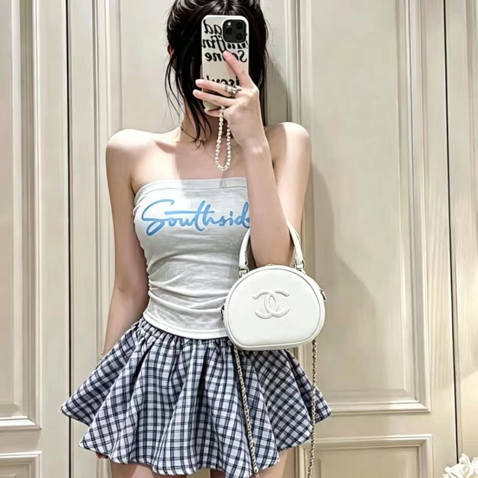 여름 새로운 핫걸 바람 알파벳 프린트 패치워크 튜브탑 조끼 몸매 가꾸기 슬림해 보이는 원피스 벨트 가슴 패드 의류 여성 상세 이미지 20