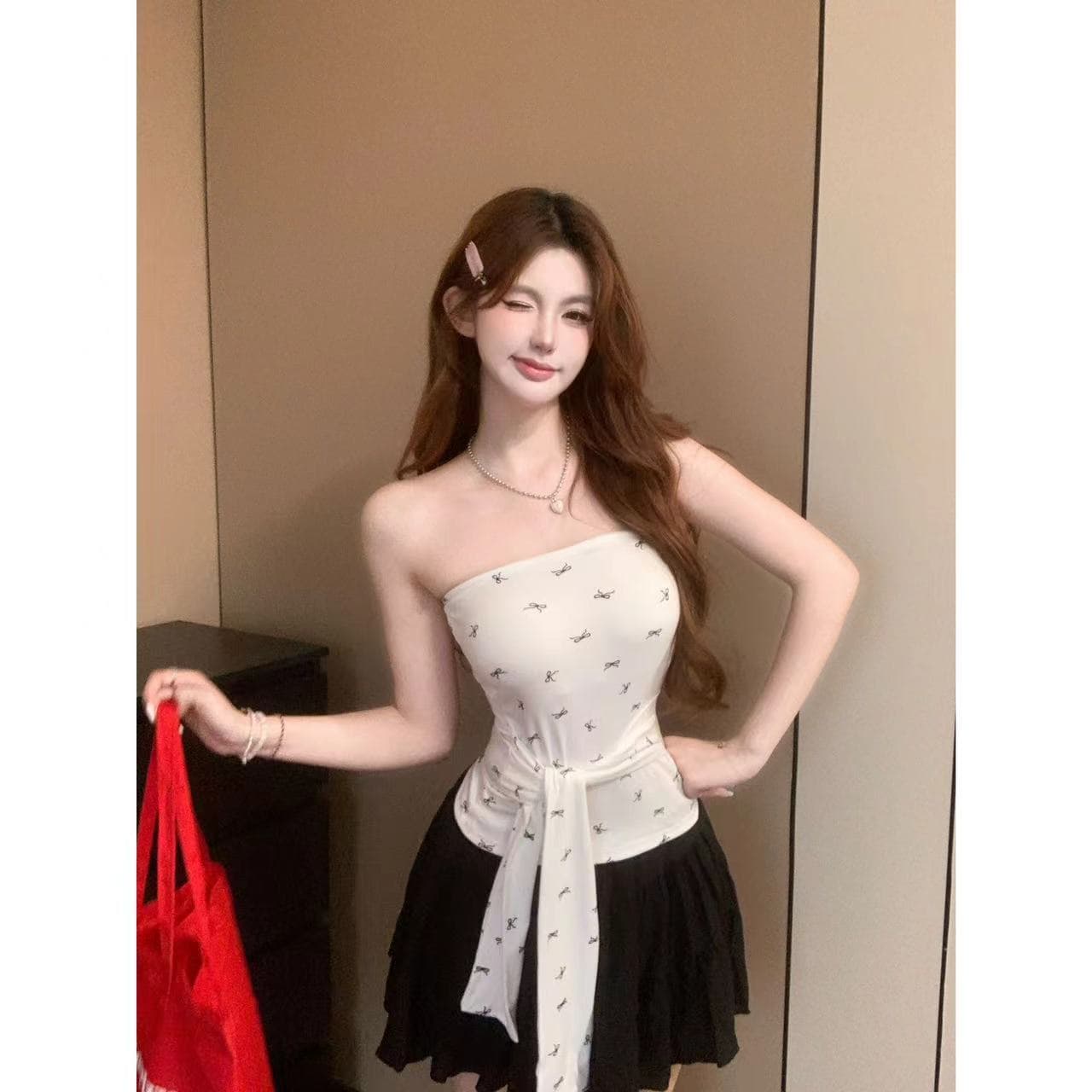 아메리칸 외출용 스트랩 튜브탑 조끼 여성 여름 디자인 센스 나비 전체 인쇄 몸매 가꾸기 맨위 서비스 이미지 2