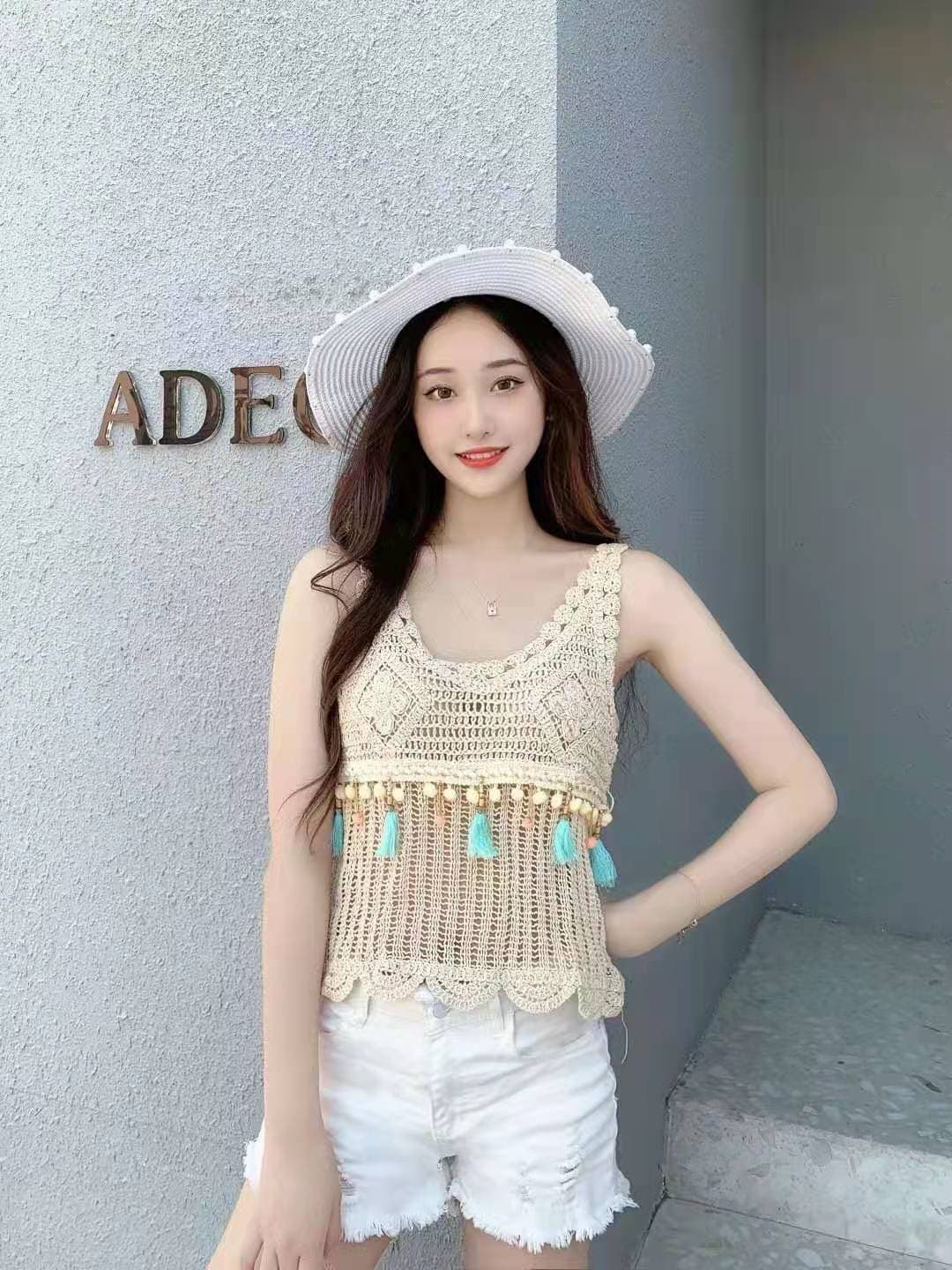 민족 스타일 얕은 베이지 색 술 작은 베스트 센 부서 전체 ~ 중 작은 블라우스 보헤미안 바람 이미지 4