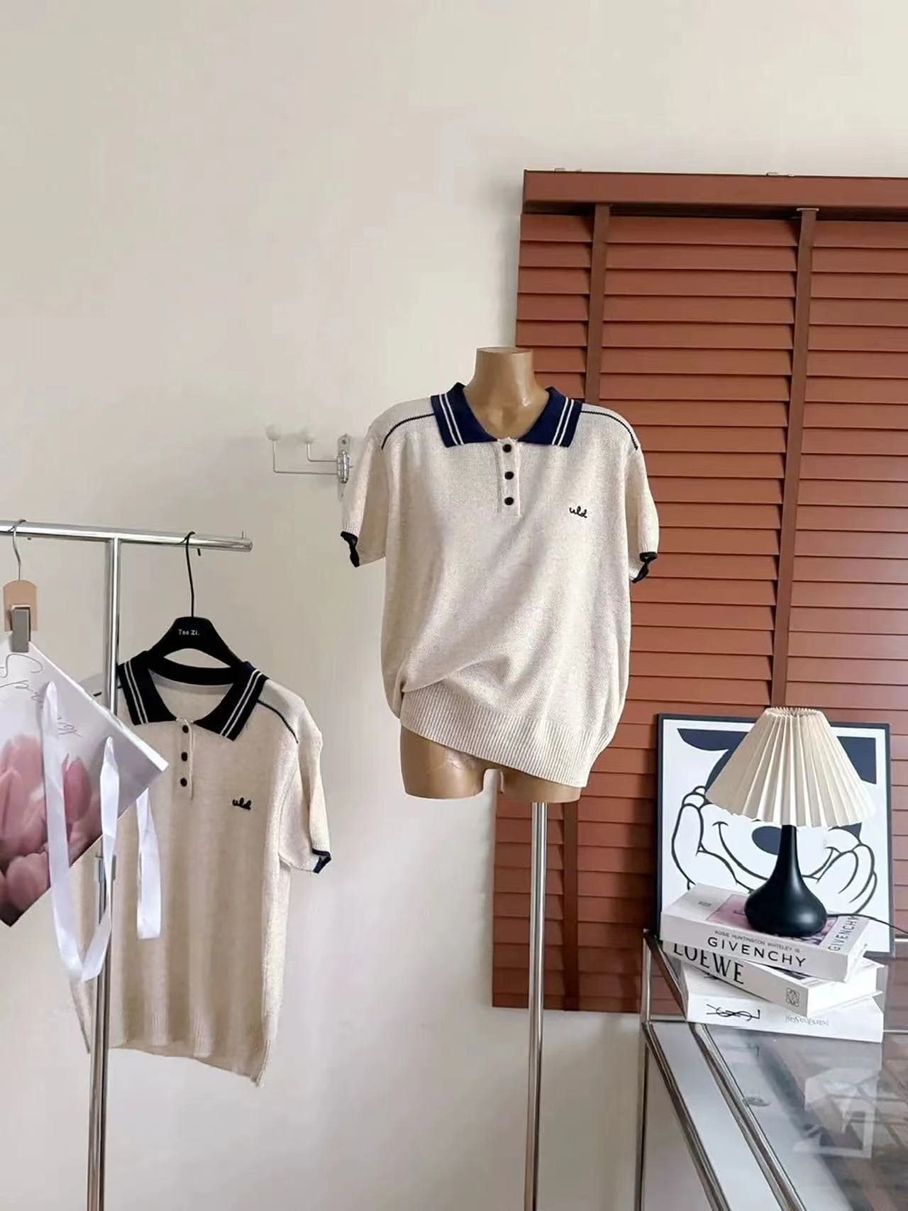 고급 센스 중년 배색 폴로 칼라 질감 센스 POLO 셔츠 여성 2026 여름 새로운 한국 스타일 캐주얼 루즈핏 맨위 상세 이미지 4