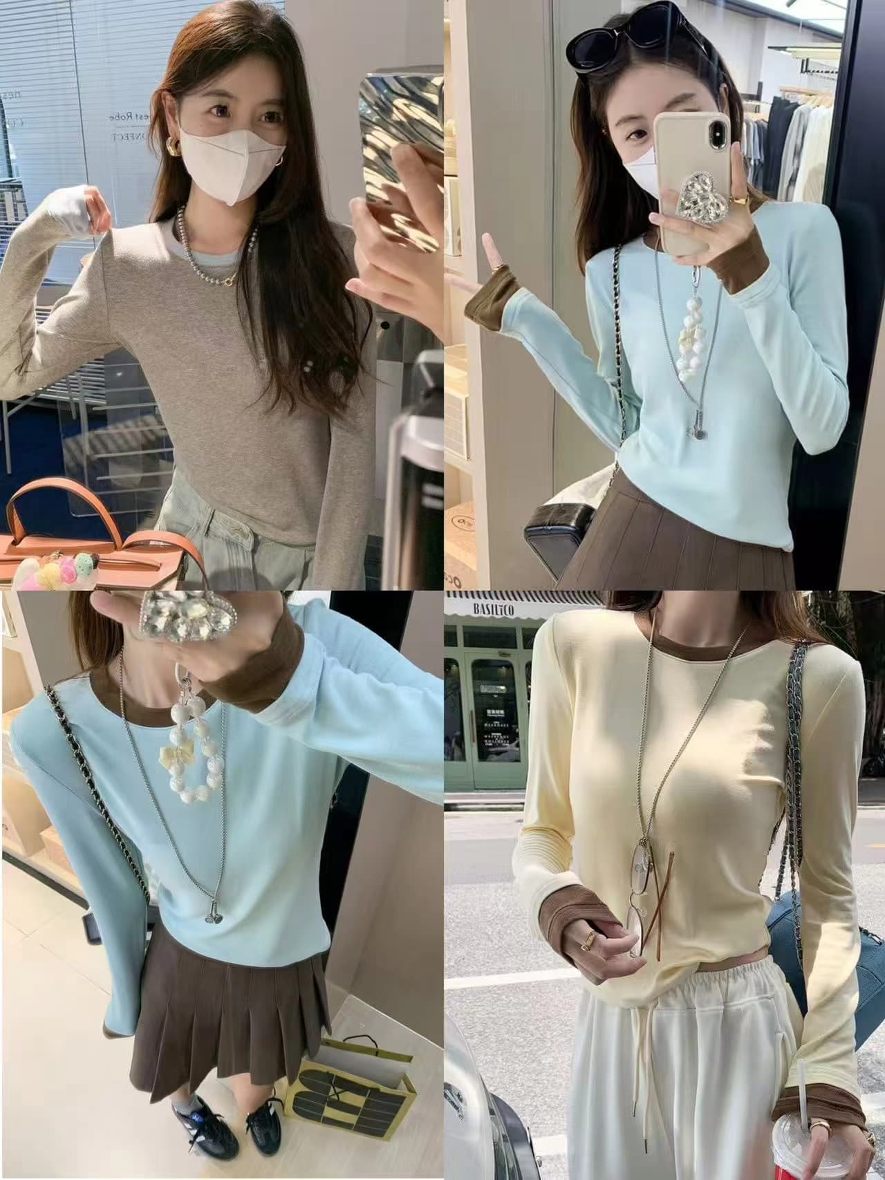 연삭 털 새로운 가을 겨울철 연삭 플리스 달콤함 배색 패치워크 나만의 것을 가져와 라. 가슴 패드 기본 셔츠 긴팔 티셔츠