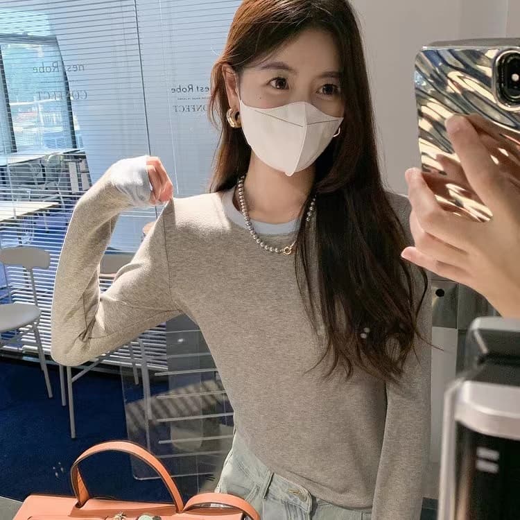 연삭 털 새로운 가을 겨울철 연삭 플리스 달콤함 배색 패치워크 나만의 것을 가져와 라. 가슴 패드 기본 셔츠 긴팔 티셔츠 상세 이미지 3