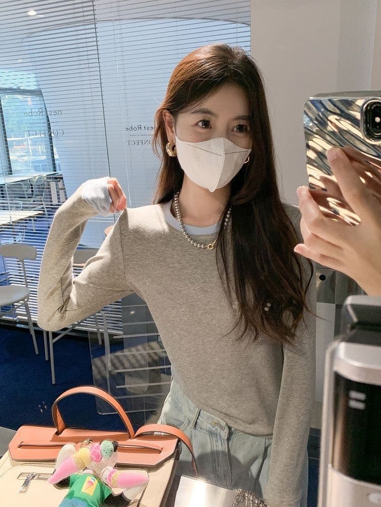 연삭 털 새로운 가을 겨울철 연삭 플리스 달콤함 배색 패치워크 나만의 것을 가져와 라. 가슴 패드 기본 셔츠 긴팔 티셔츠 상세 이미지 4