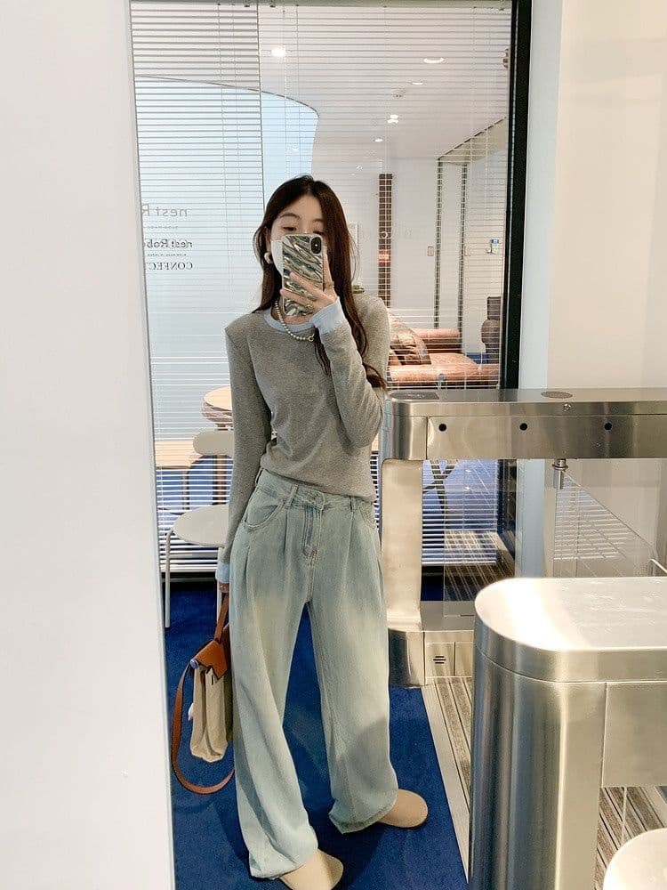 연삭 털 새로운 가을 겨울철 연삭 플리스 달콤함 배색 패치워크 나만의 것을 가져와 라. 가슴 패드 기본 셔츠 긴팔 티셔츠 상세 이미지 6