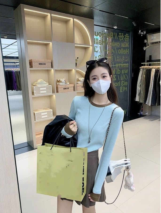 연삭 털 새로운 가을 겨울철 연삭 플리스 달콤함 배색 패치워크 나만의 것을 가져와 라. 가슴 패드 기본 셔츠 긴팔 티셔츠 상세 이미지 8