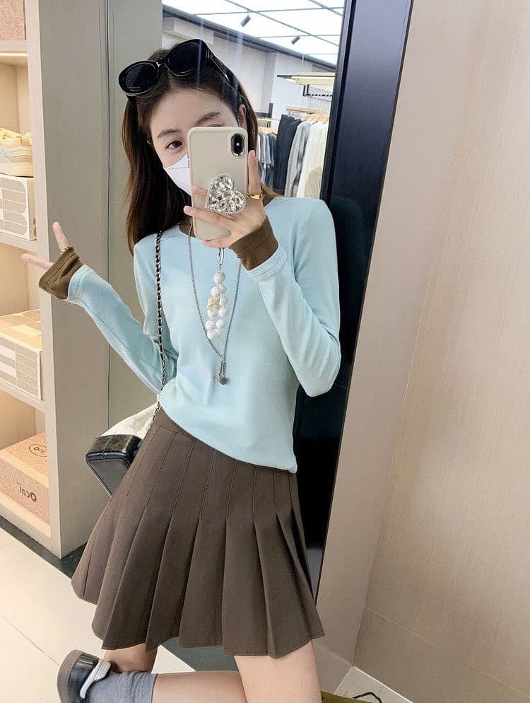 연삭 털 새로운 가을 겨울철 연삭 플리스 달콤함 배색 패치워크 나만의 것을 가져와 라. 가슴 패드 기본 셔츠 긴팔 티셔츠 상세 이미지 9