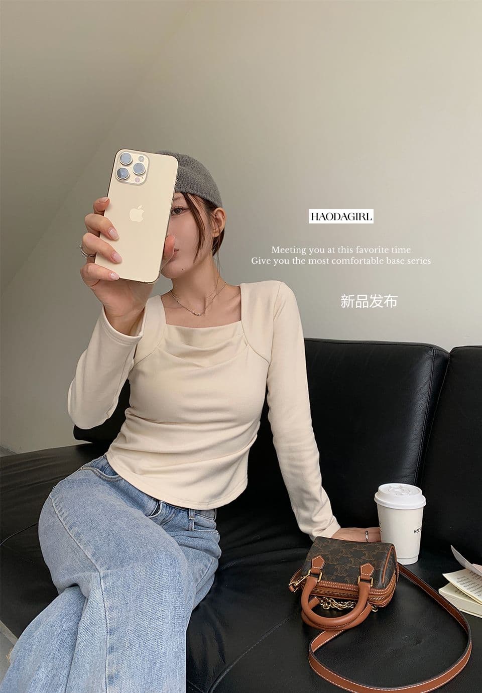 가을 겨울 새로운 광장 칼라 주름 기본 셔츠 여성 덕 플러시 보온 긴팔 티셔츠 인사이드 가져 가라. 외출용 맨위 상세 이미지 4