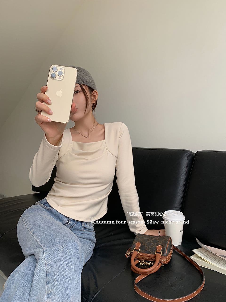 가을 겨울 새로운 광장 칼라 주름 기본 셔츠 여성 덕 플러시 보온 긴팔 티셔츠 인사이드 가져 가라. 외출용 맨위 상세 이미지 19