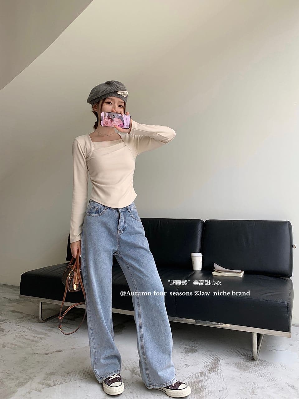 가을 겨울 새로운 광장 칼라 주름 기본 셔츠 여성 덕 플러시 보온 긴팔 티셔츠 인사이드 가져 가라. 외출용 맨위 상세 이미지 21