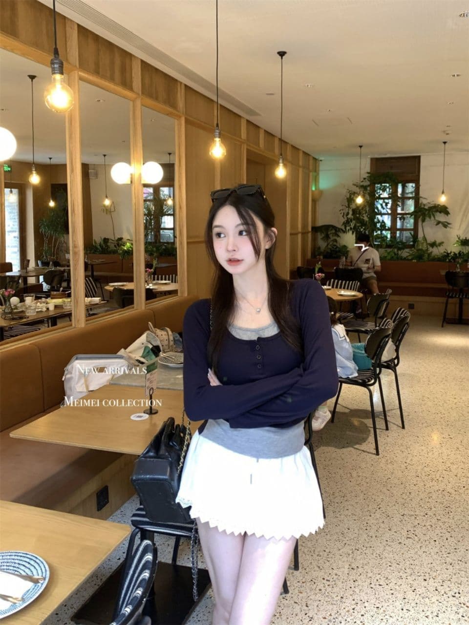 연삭 털 여성 학자 면 연삭 플러시 벨트 가슴 패드 단색 배색 페이크 레이어드 달콤한 스타일 보온 긴팔 상세 이미지 6