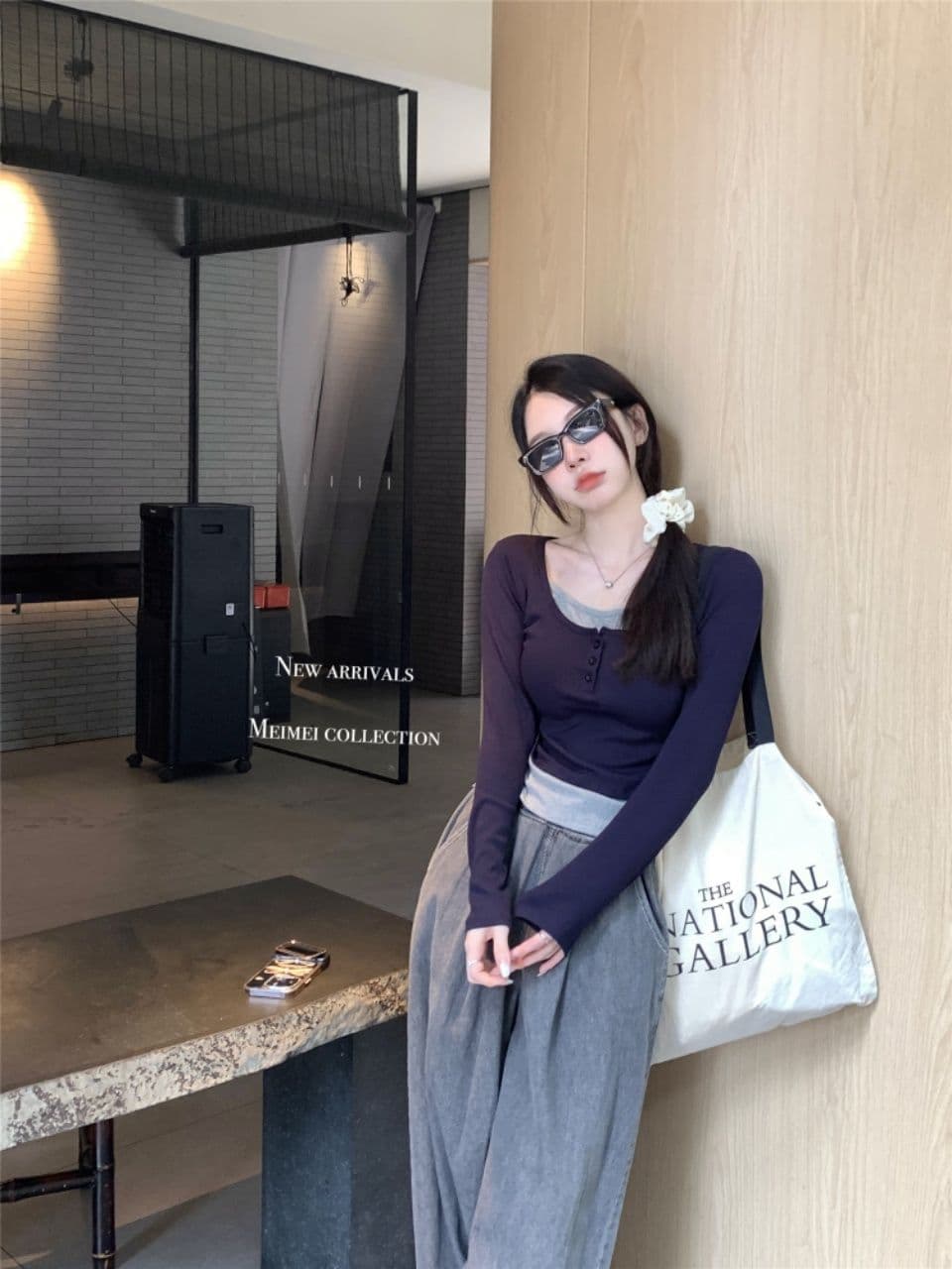 연삭 털 여성 학자 면 연삭 플러시 벨트 가슴 패드 단색 배색 페이크 레이어드 달콤한 스타일 보온 긴팔 상세 이미지 7