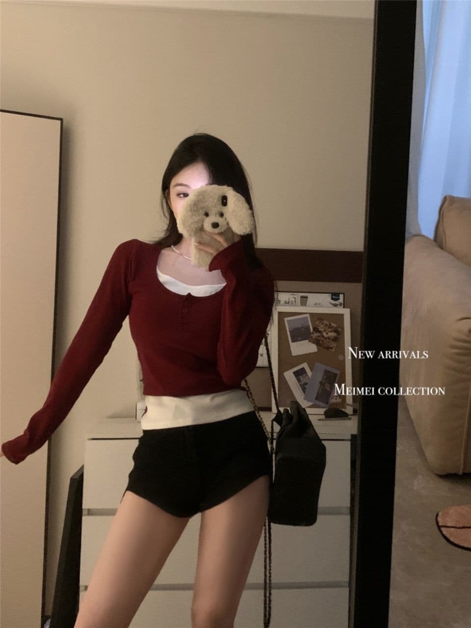 연삭 털 여성 학자 면 연삭 플러시 벨트 가슴 패드 단색 배색 페이크 레이어드 달콤한 스타일 보온 긴팔 상세 이미지 11